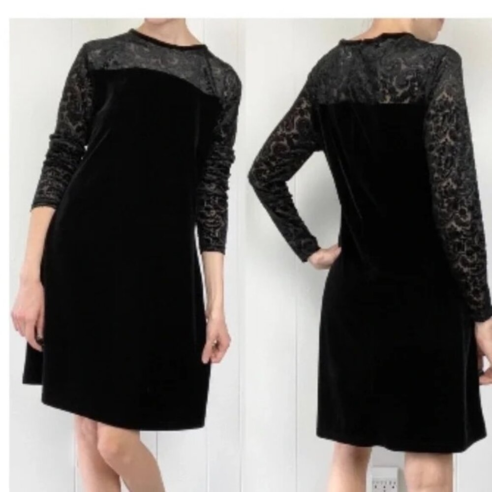 Jacqueline Ferrar Velvet Dress Womens 14P Black‎ Whimsigoth Dark Feminine Witchy